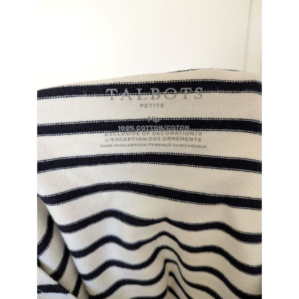 Medium Petite Boatneck White Navy Blue Rhone Stripe Talbots Long Sleeve Shirt - Picture 7 of 7